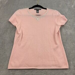 Saks Fifth Avenue Cashmere Swarovski Crystal‎ Knit Top Womens S Pink Glam Girl